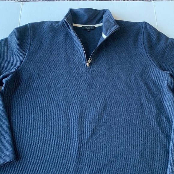 TED BAKER LONDON Men’s Quarter Zip Textured Navy Blue Sweater - Size 5 (US - L) - Picture 5 of 15